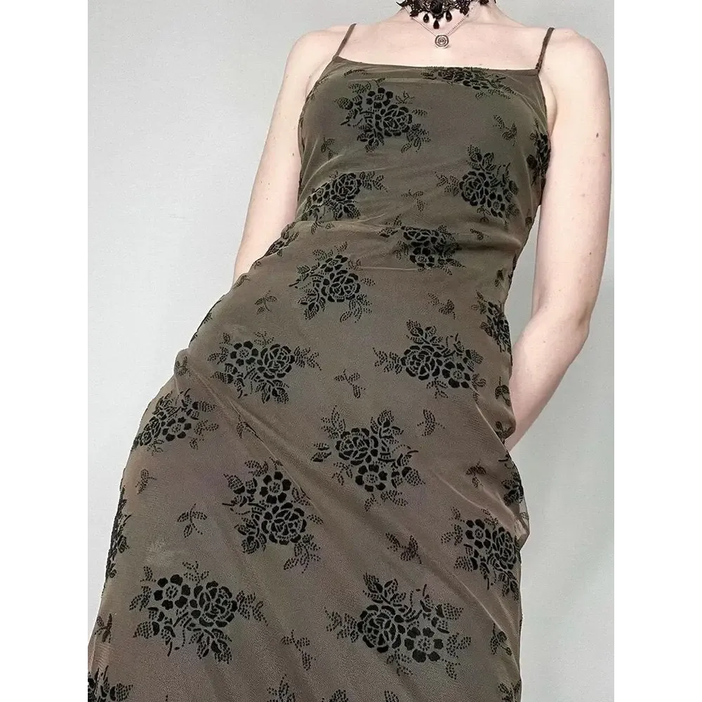 Dark Floral Pattern Halter Neck Dress for Spring and Summer
