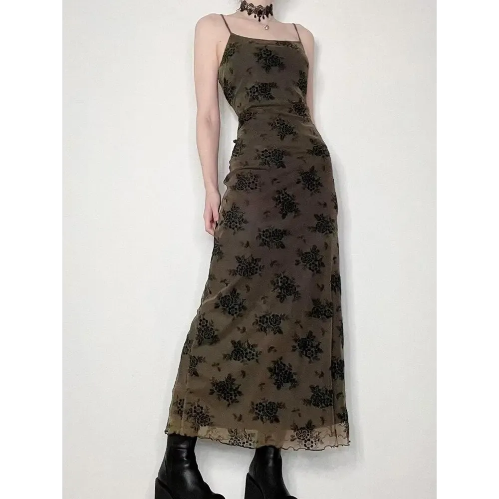 Dark Floral Pattern Halter Neck Dress for Spring and Summer