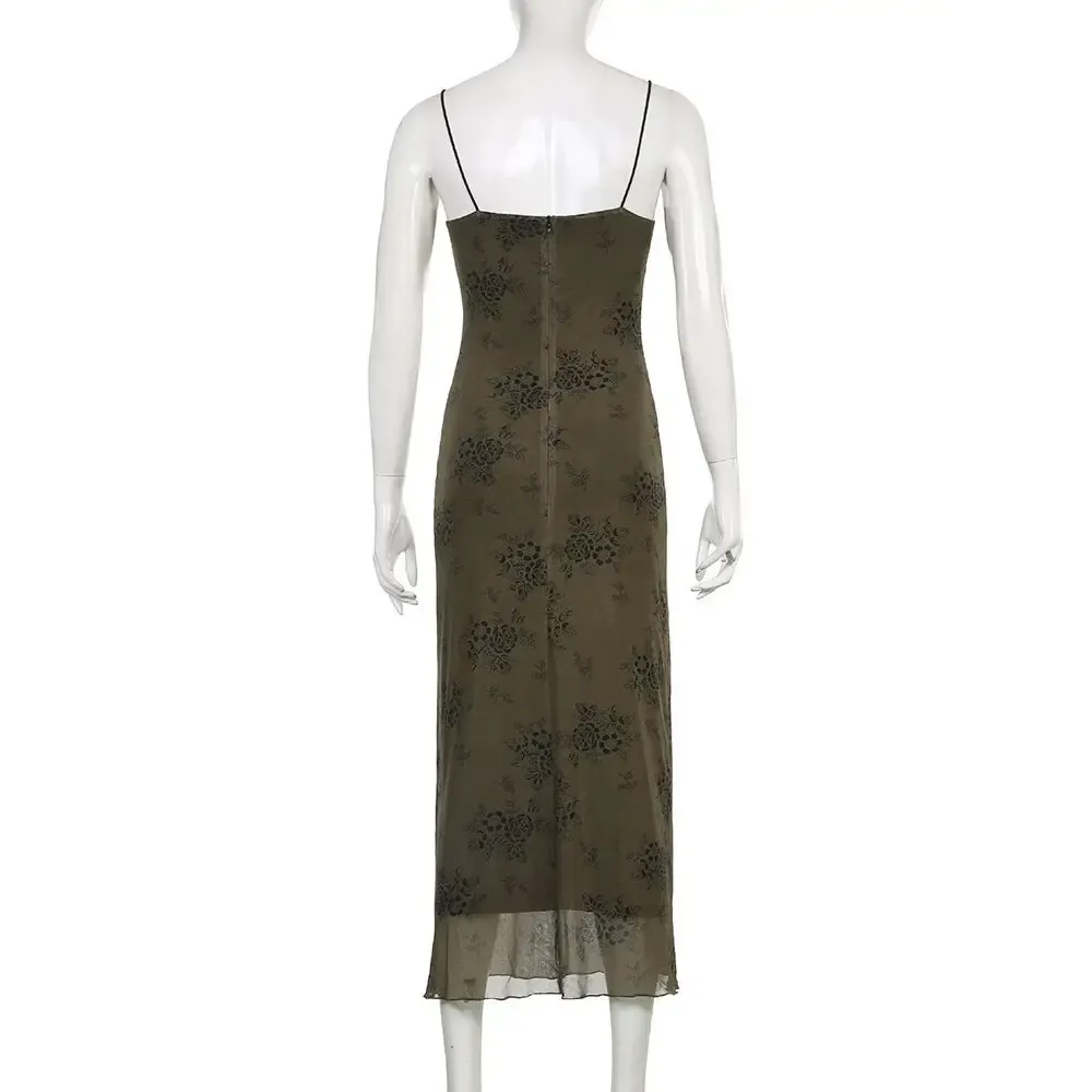 Dark Floral Pattern Halter Neck Dress for Spring and Summer