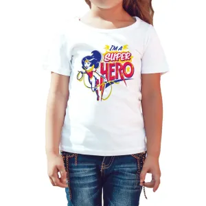 DC Super Hero Girls Wonder Woman Text Super Hero Official Kid's T-Shirt (White)