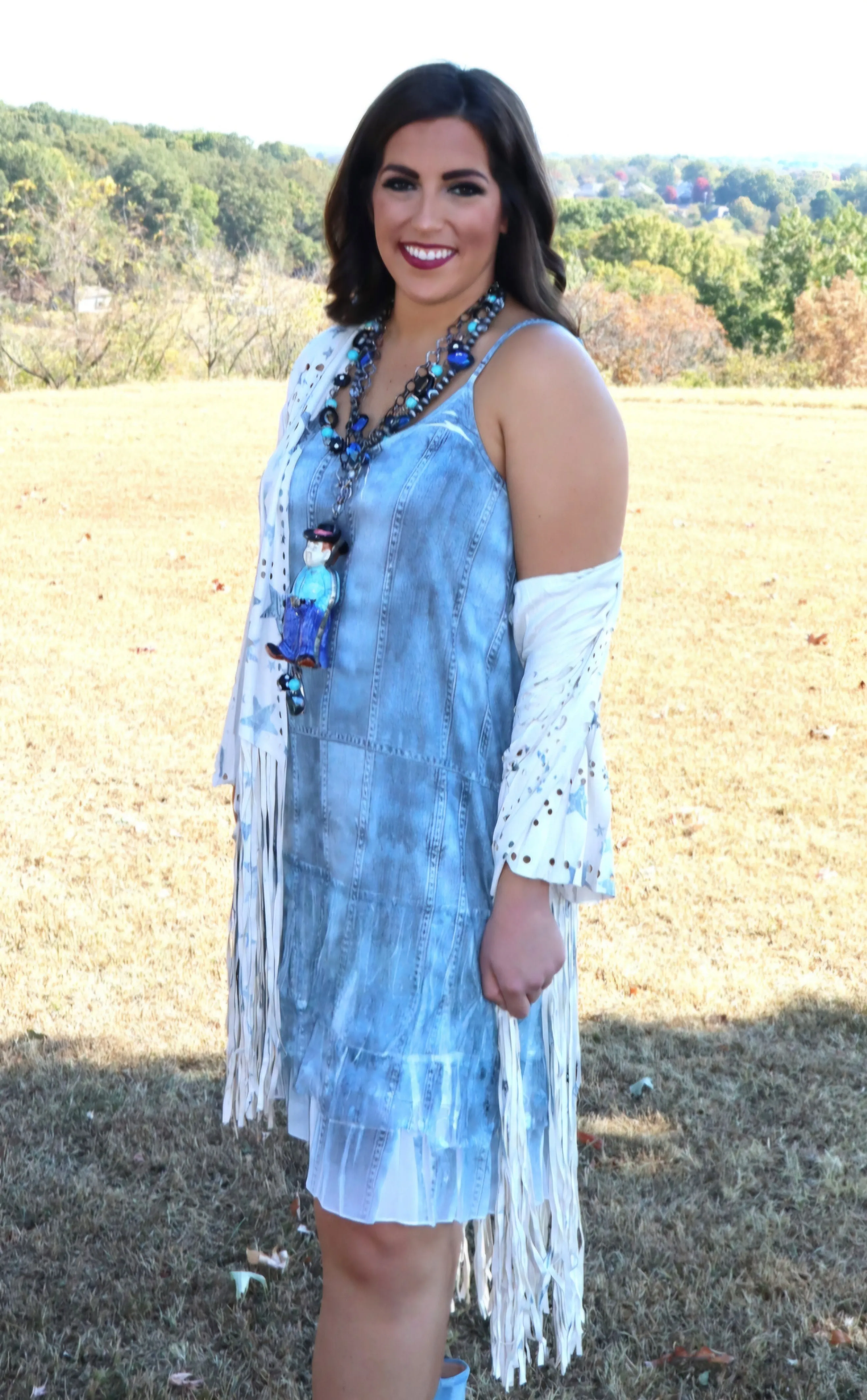 Denim Print Basic Ruffle Slip Dress