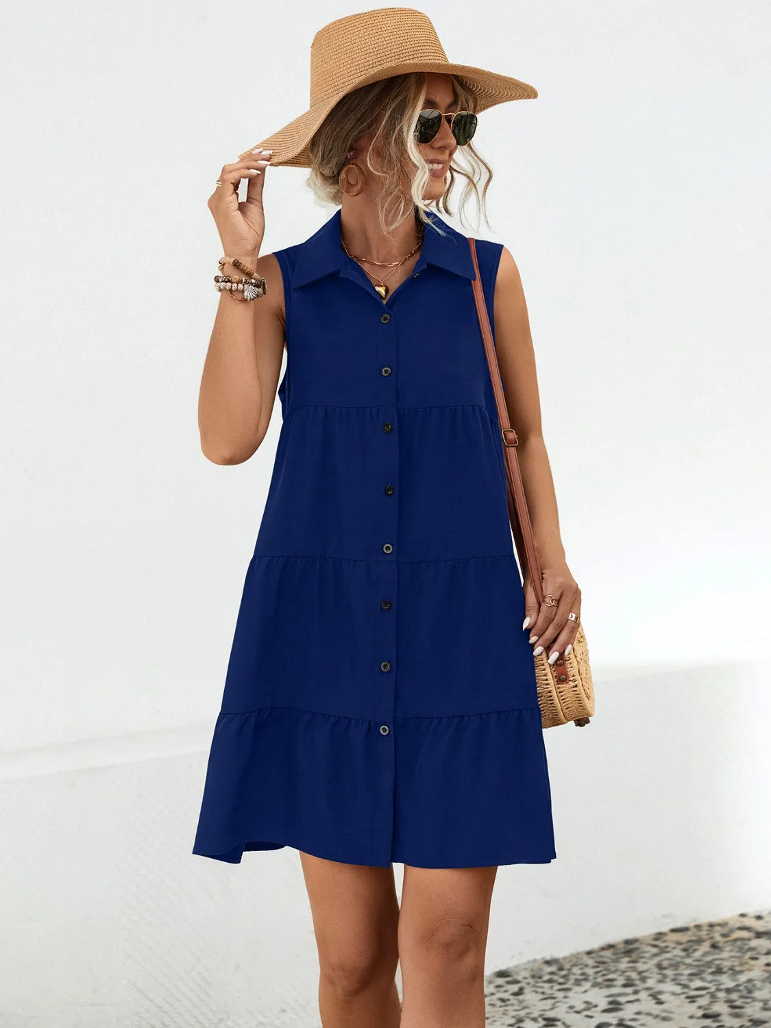 Denise Button Up Sleeveless Mini Dress