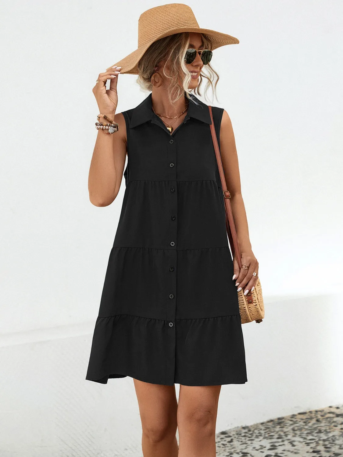 Denise Button Up Sleeveless Mini Dress