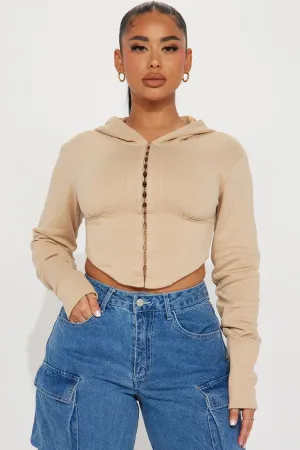 Don't Take It Personal Corset Hoodie - Sand