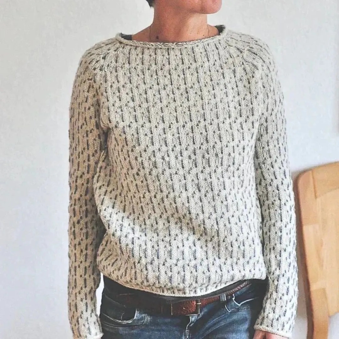 Elegant Round Neck Baggy Sweater - Top gris pour femmes