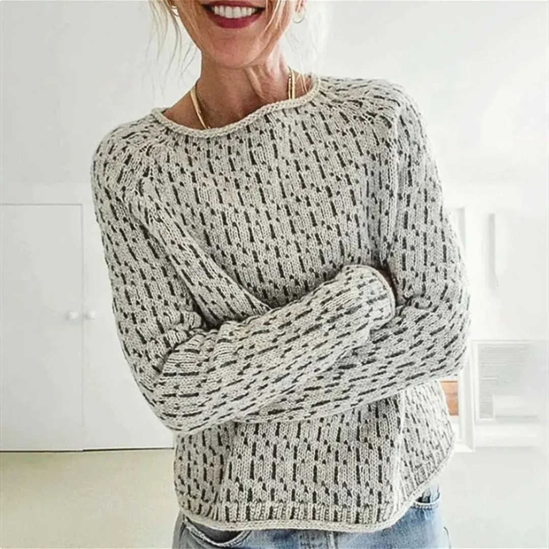 Elegant Round Neck Baggy Sweater - Top gris pour femmes