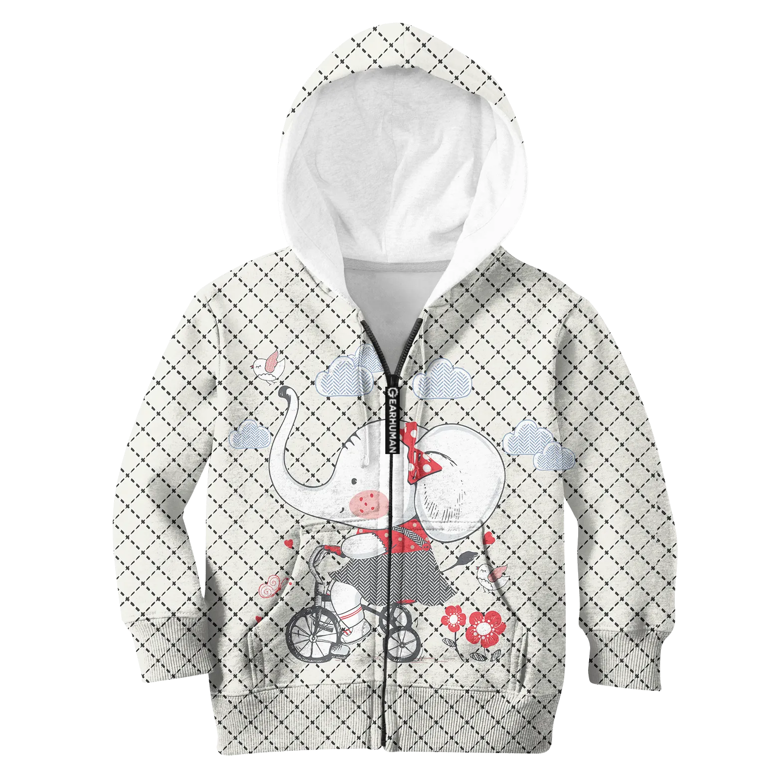 Elephant riding bicycle Kid Custom Cosplay Hoodies T-shirt Apparel