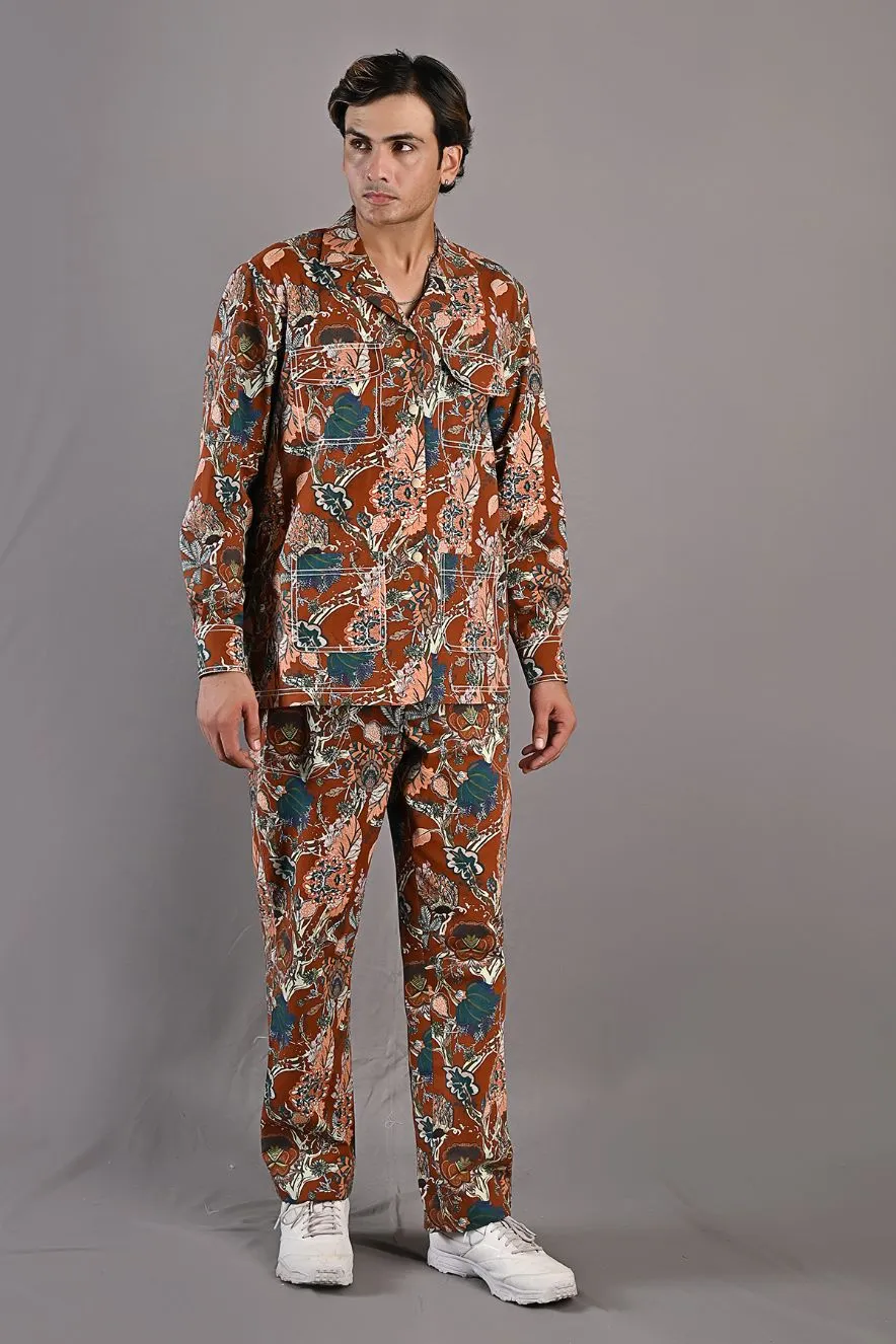 Elijah - Maroon & Multi Printing Shacket Set With Pant