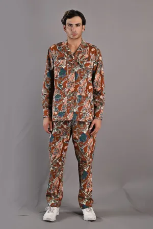 Elijah - Maroon & Multi Printing Shacket Set With Pant