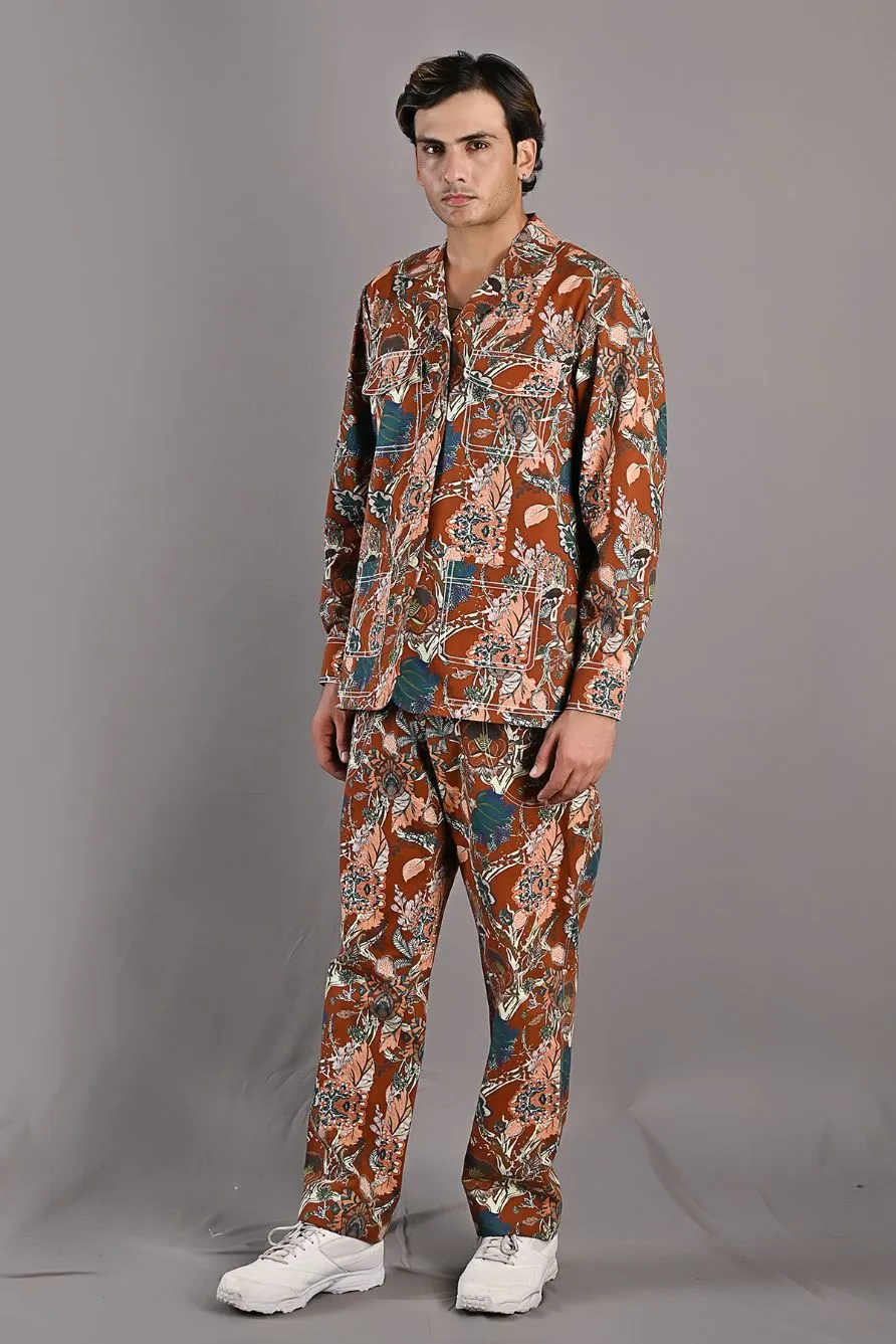 Elijah - Maroon & Multi Printing Shacket Set With Pant