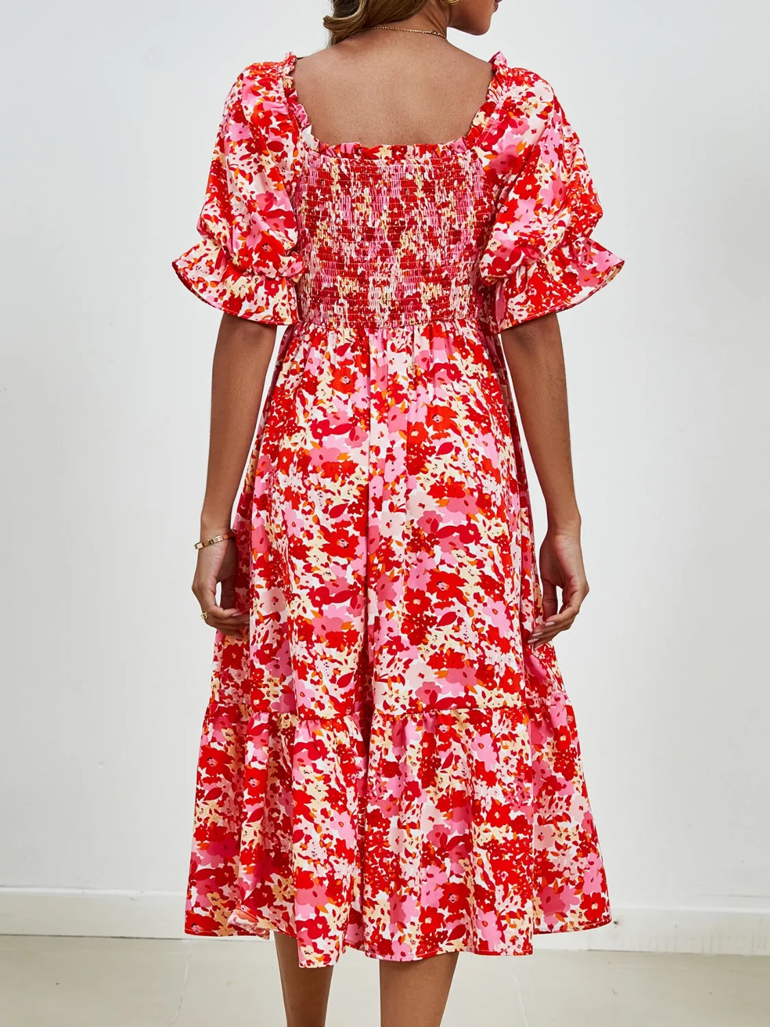 Emerson Smocked Floral Square Neck Short Sleeve Dress