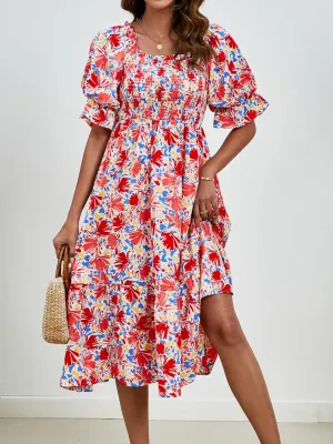 Emerson Smocked Floral Square Neck Short Sleeve Dress