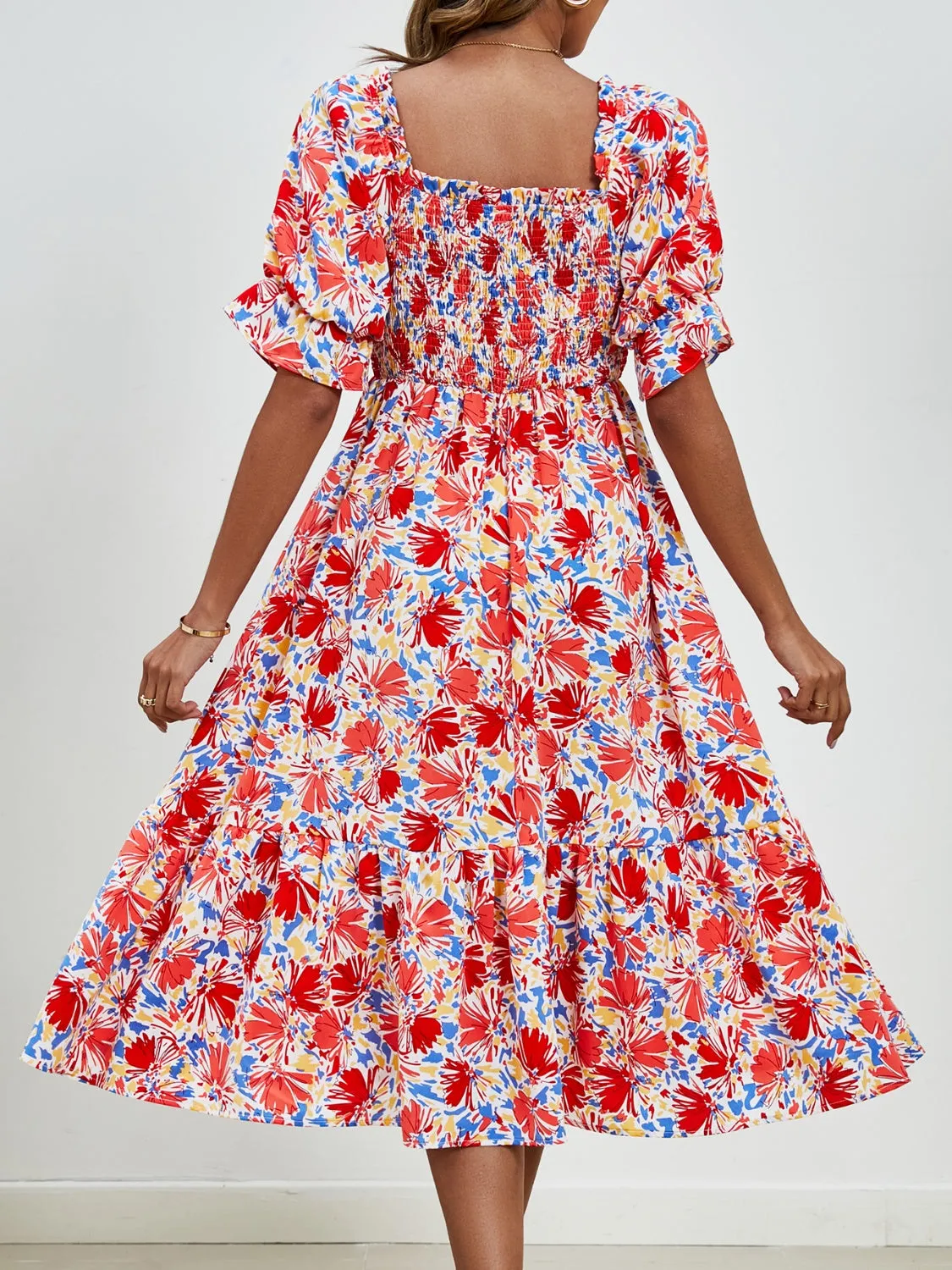 Emerson Smocked Floral Square Neck Short Sleeve Dress