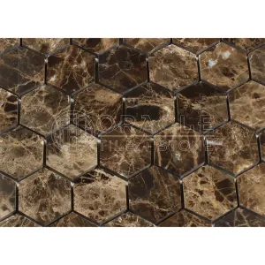 Emperador Dark Spanish Marble 2 inch Hexagon Mosaic Tile, Polished