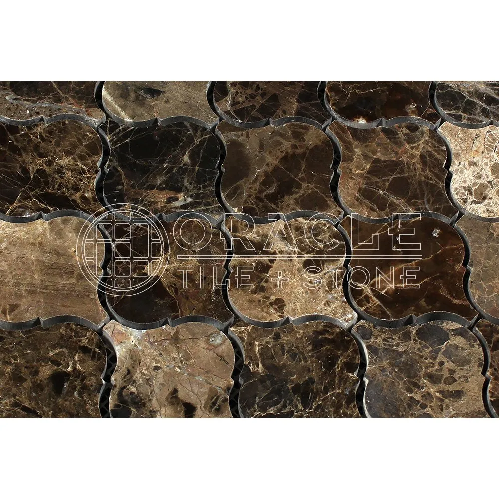 Emperador Dark Spanish Marble Lantern Arabesque Mosaic Tile, Polished