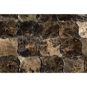 Emperador Dark Spanish Marble Lantern Arabesque Mosaic Tile, Polished