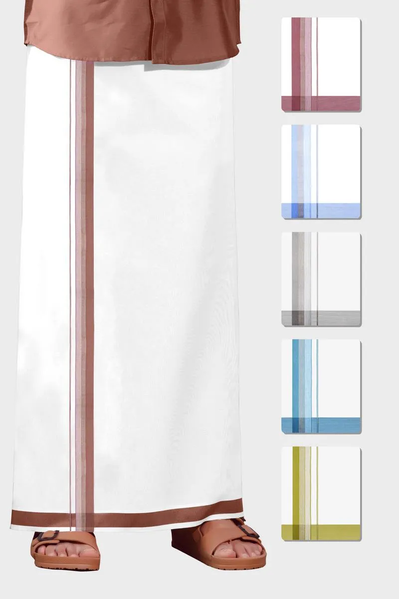 Fahadh Imran - Wood Brown Smooth Cotton Double Layered Dhoti With Fancy Borders | Uathayam