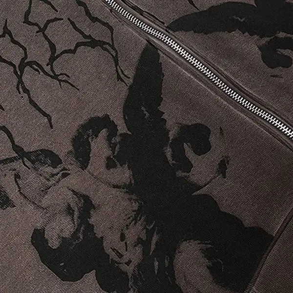Fairy Grunge Aesthetic Zip-Up Hoodie with Dual Front Pockets