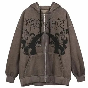 Fairy Grunge Aesthetic Zip-Up Hoodie with Dual Front Pockets