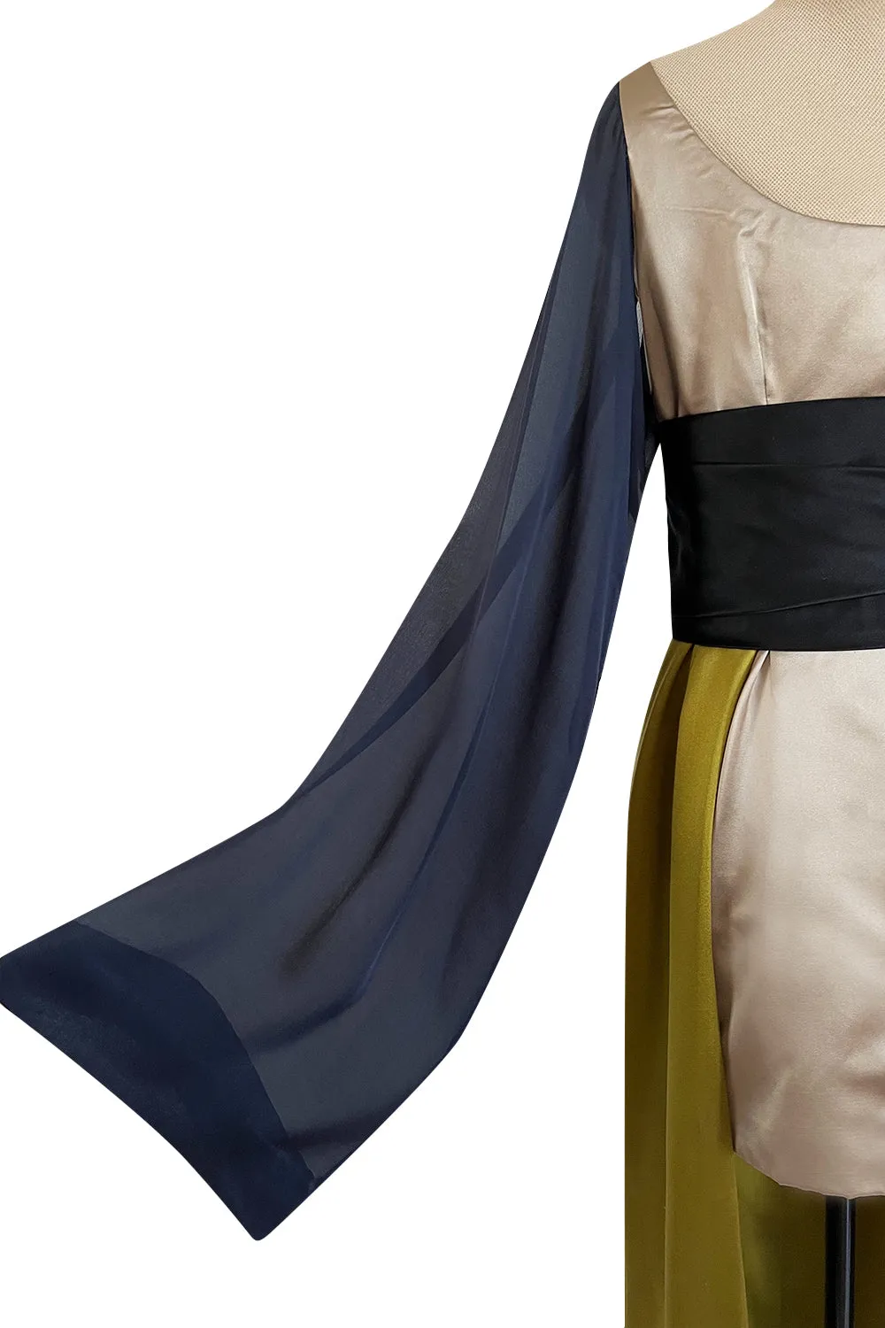 Fall 1994 Guy Laroche Haute Couture Runway Wide Sleeve Dress w Cumberbund & Back Skirt Panel