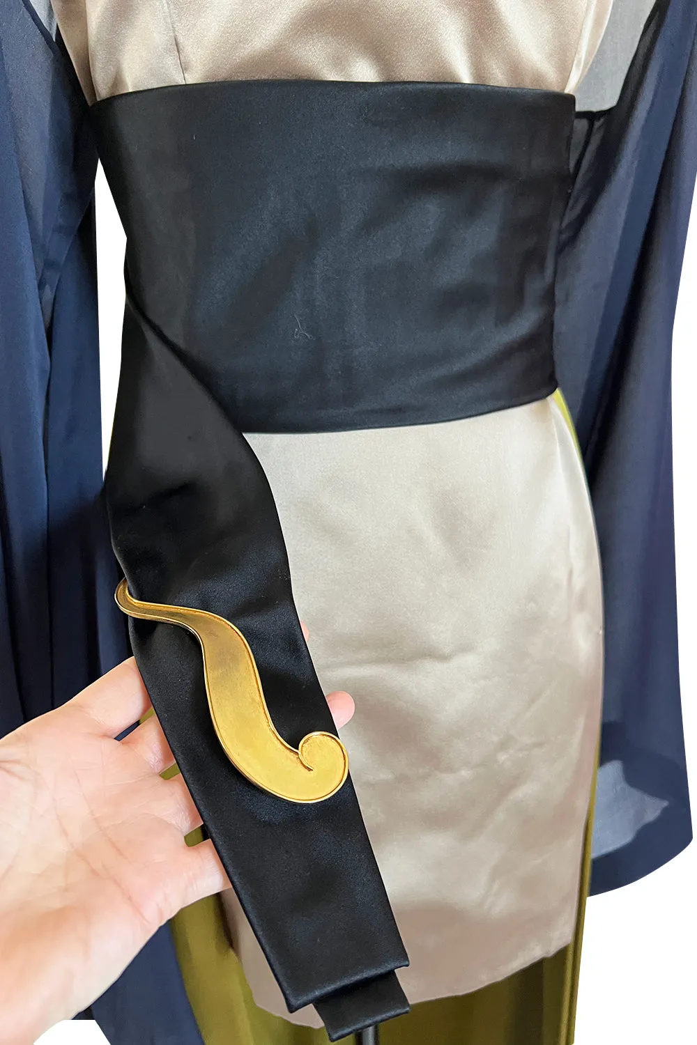Fall 1994 Guy Laroche Haute Couture Runway Wide Sleeve Dress w Cumberbund & Back Skirt Panel