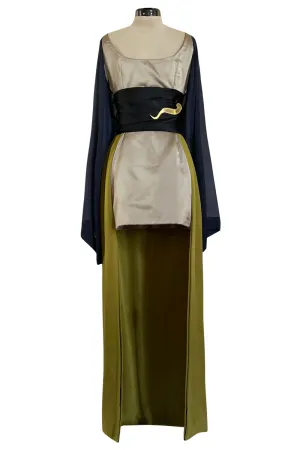 Fall 1994 Guy Laroche Haute Couture Runway Wide Sleeve Dress w Cumberbund & Back Skirt Panel