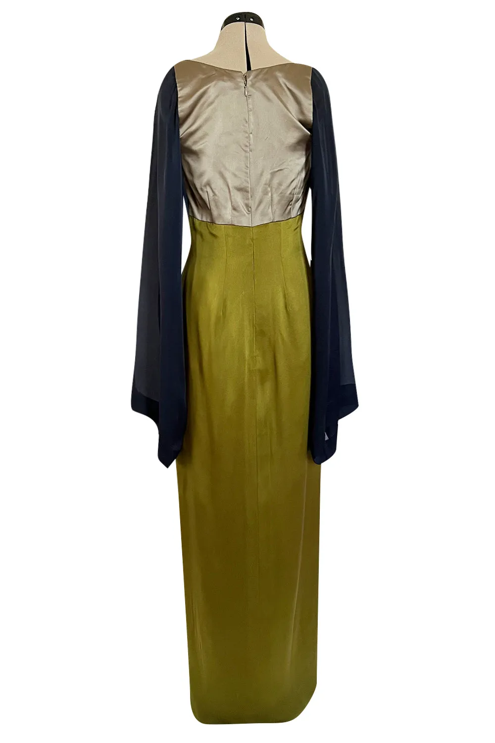 Fall 1994 Guy Laroche Haute Couture Runway Wide Sleeve Dress w Cumberbund & Back Skirt Panel