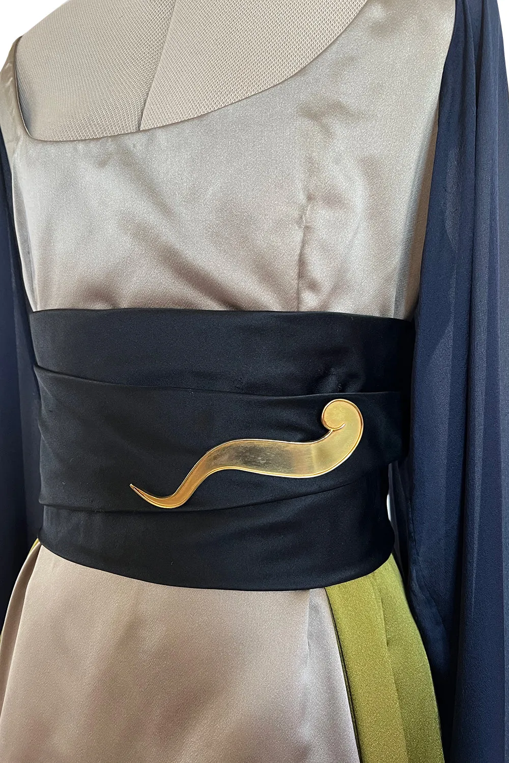 Fall 1994 Guy Laroche Haute Couture Runway Wide Sleeve Dress w Cumberbund & Back Skirt Panel