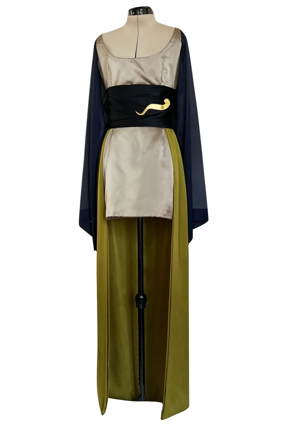 Fall 1994 Guy Laroche Haute Couture Runway Wide Sleeve Dress w Cumberbund & Back Skirt Panel
