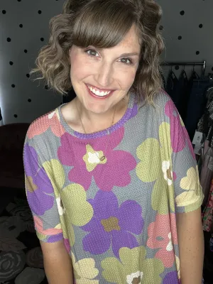 Fall Florals Oversized Top - Grey