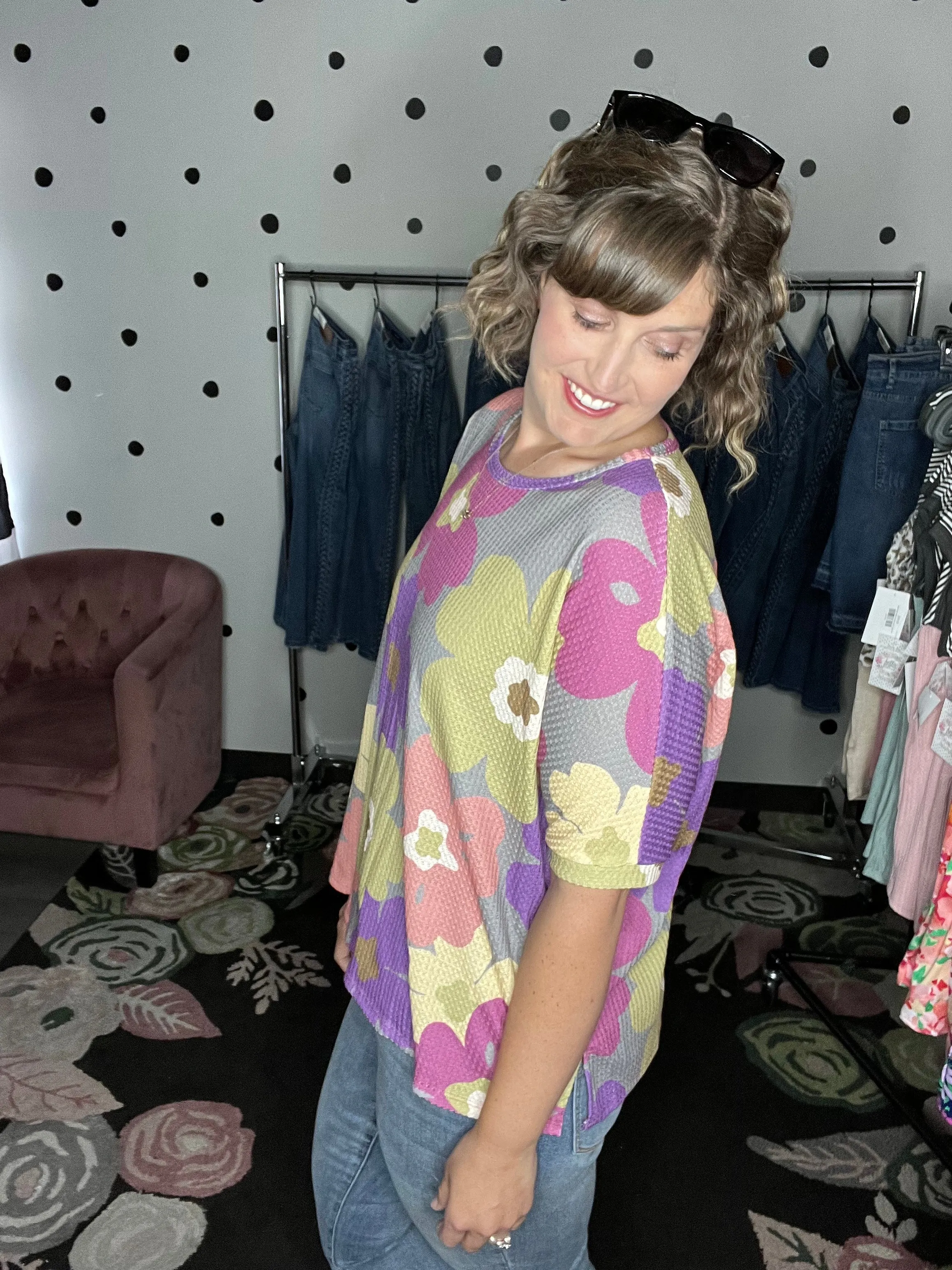 Fall Florals Oversized Top - Grey