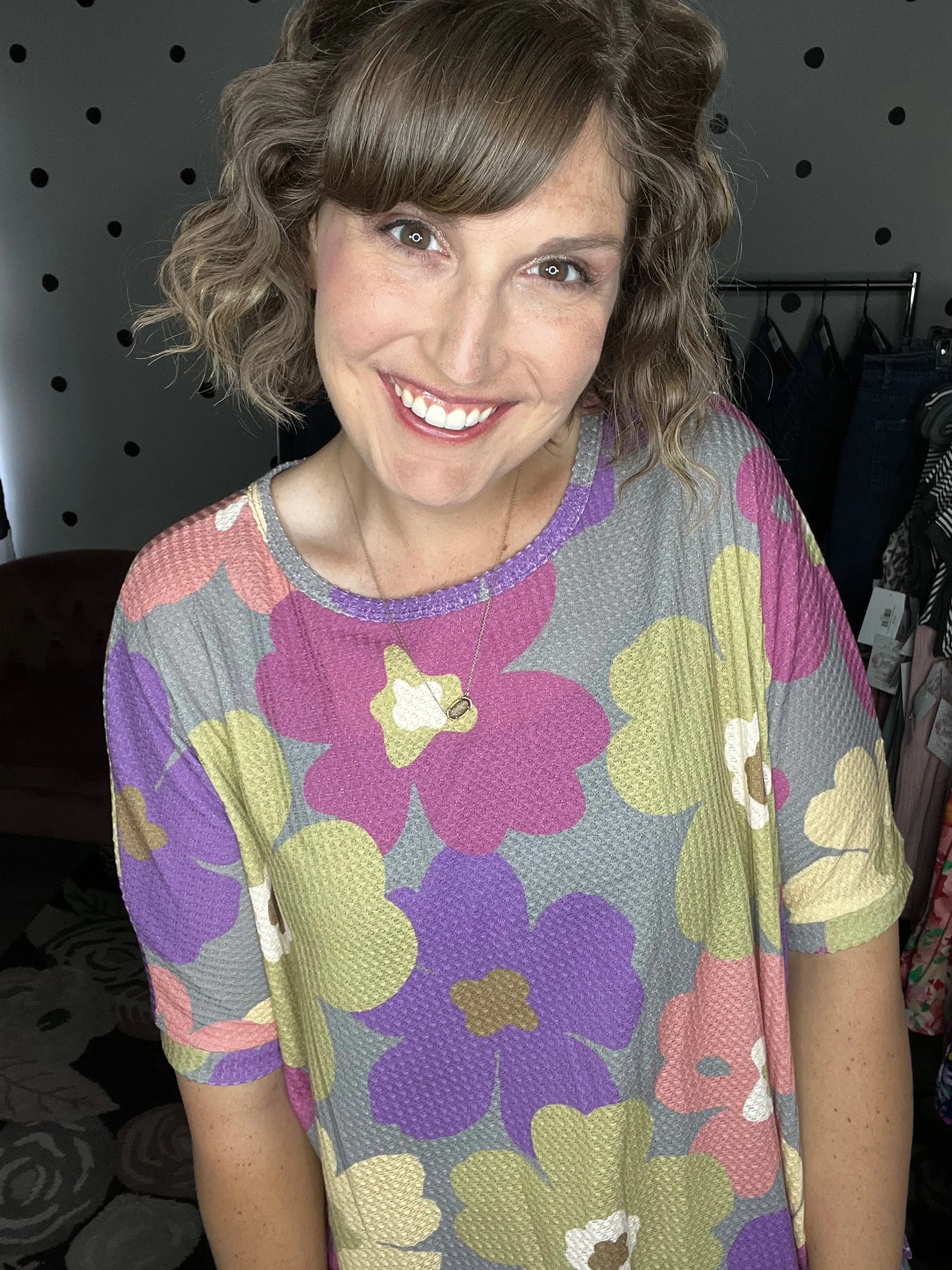 Fall Florals Oversized Top - Grey
