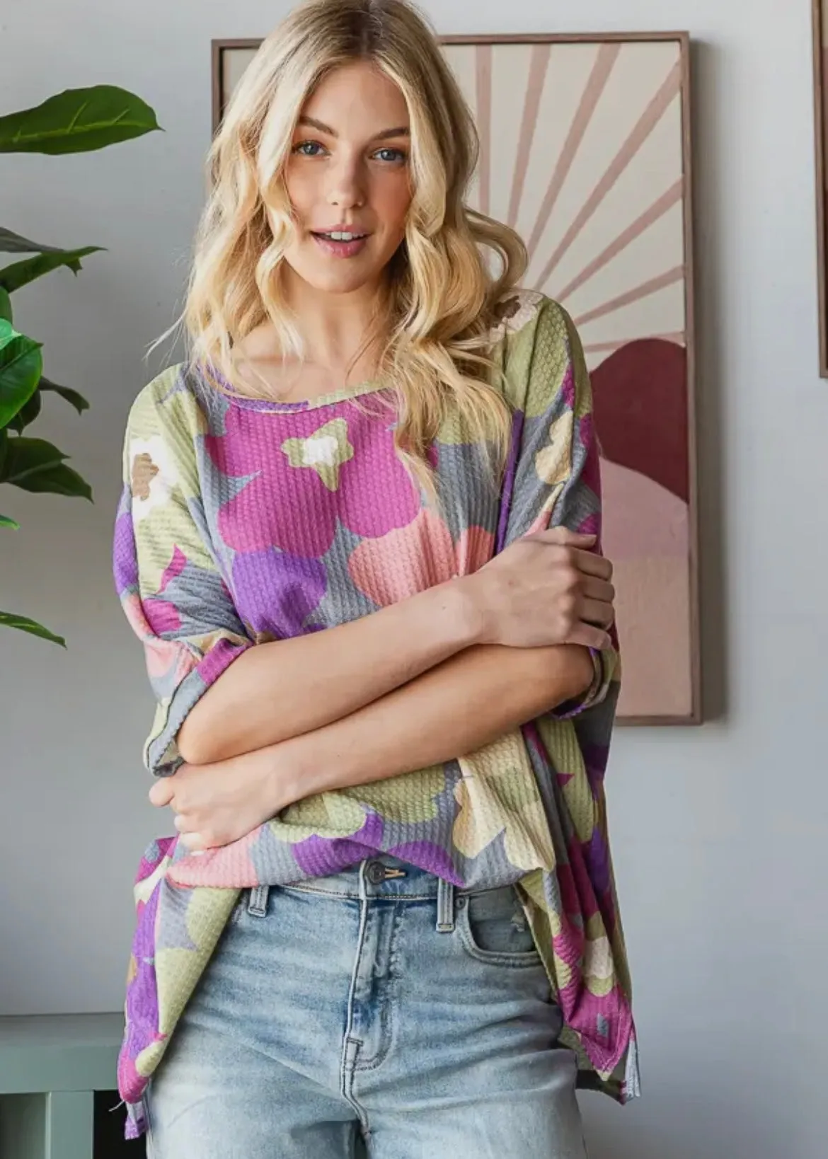 Fall Florals Oversized Top - Grey