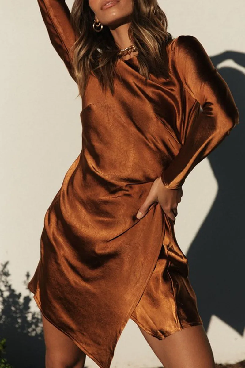 Fashion Street Solid O Neck Irregular Dresses