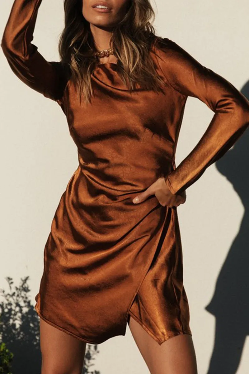 Fashion Street Solid O Neck Irregular Dresses
