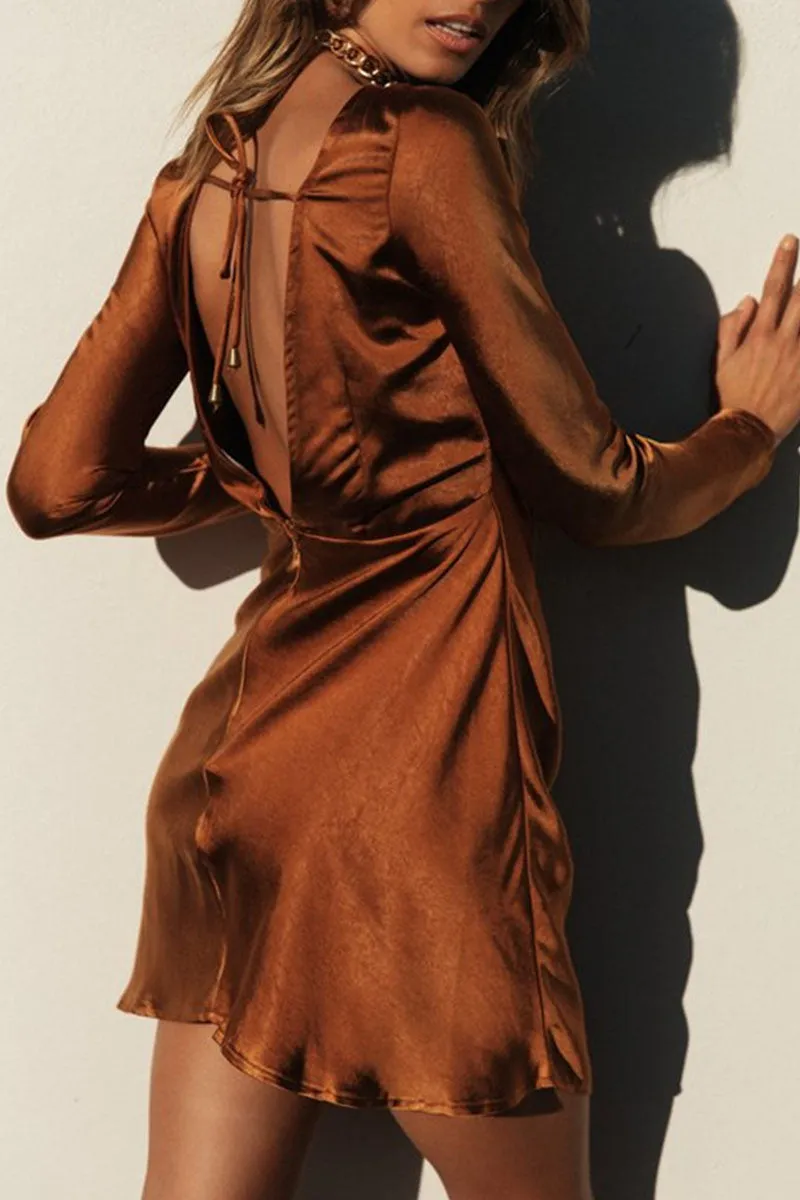 Fashion Street Solid O Neck Irregular Dresses