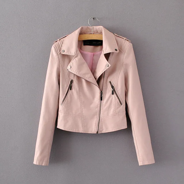 Fashion Women Motorcycle PU Leather Jackets Female Autumn Short Epaulet Zippers Coat Black White Yellow Outwear