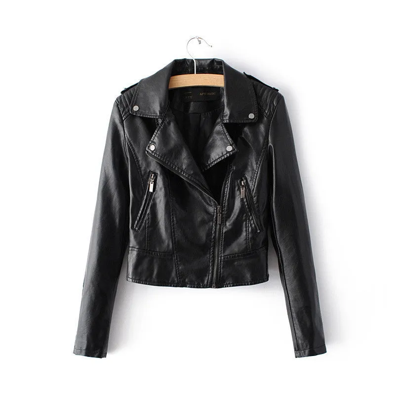 Fashion Women Motorcycle PU Leather Jackets Female Autumn Short Epaulet Zippers Coat Black White Yellow Outwear