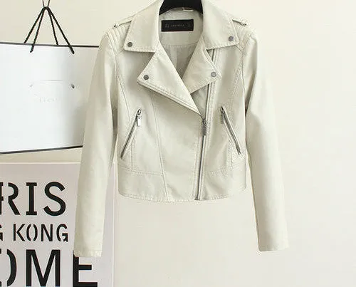 Fashion Women Motorcycle PU Leather Jackets Female Autumn Short Epaulet Zippers Coat Black White Yellow Outwear