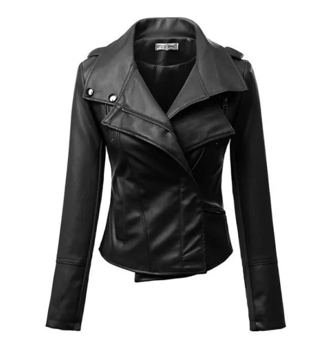 Fashion Women Motorcycle PU Leather Jackets Female Autumn Short Epaulet Zippers Coat Black White Yellow Outwear