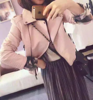 Fashion Women Motorcycle PU Leather Jackets Female Autumn Short Epaulet Zippers Coat Black White Yellow Outwear