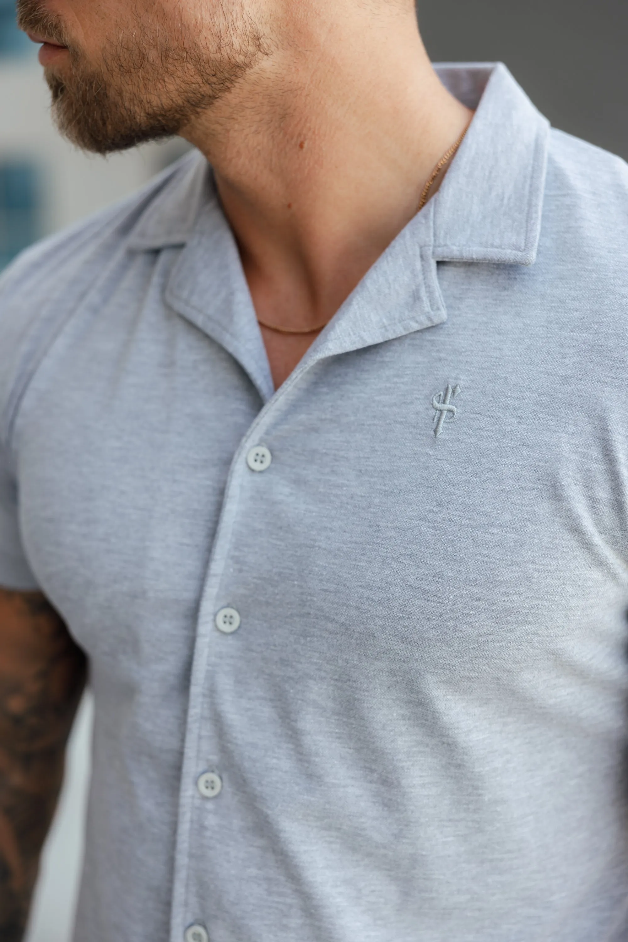 Father Sons Stretch Light Grey Pique Revere Shirt Short Sleeve - FSH1072