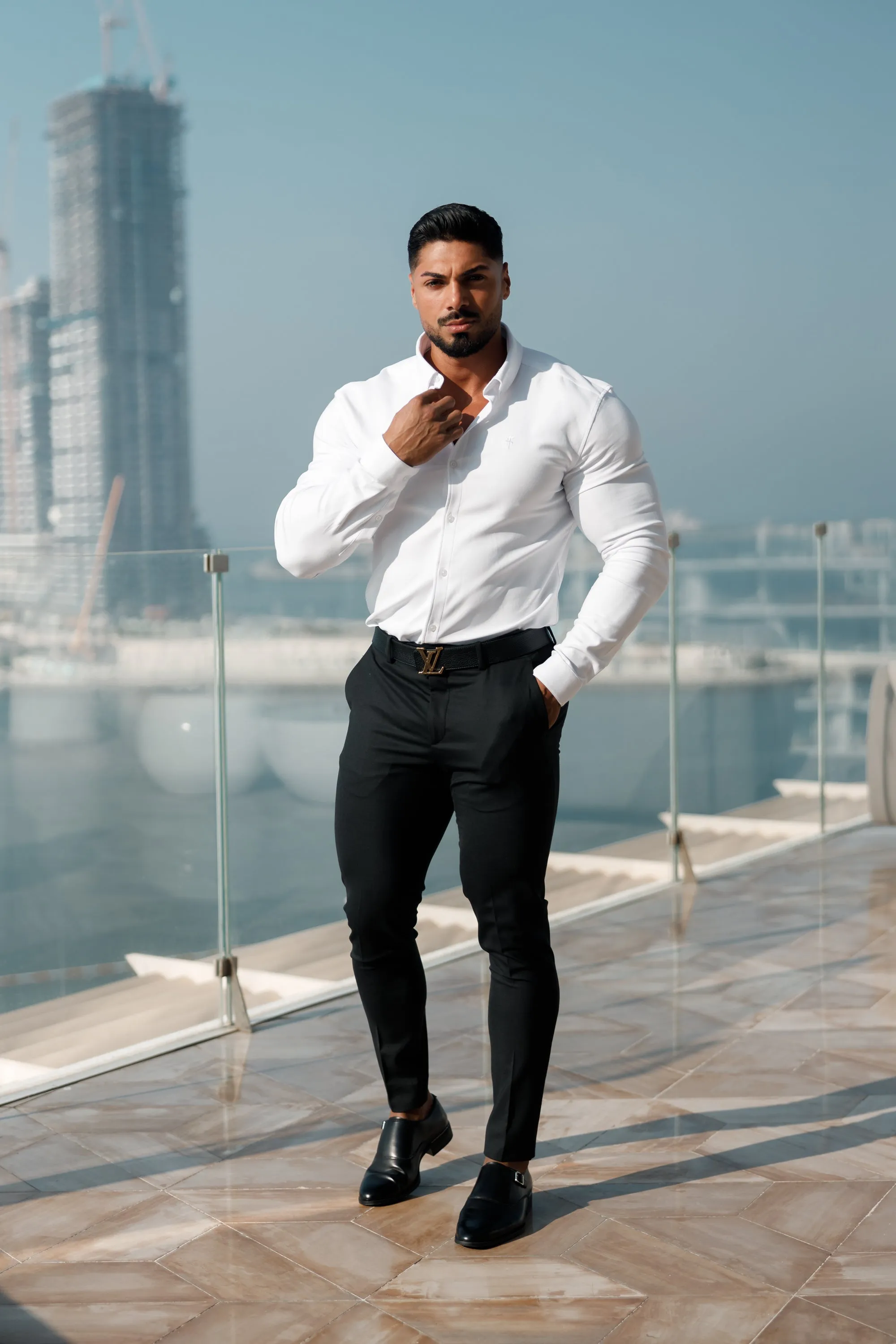Father Sons Super Slim Scuba White Long Sleeve Stretch - FS613