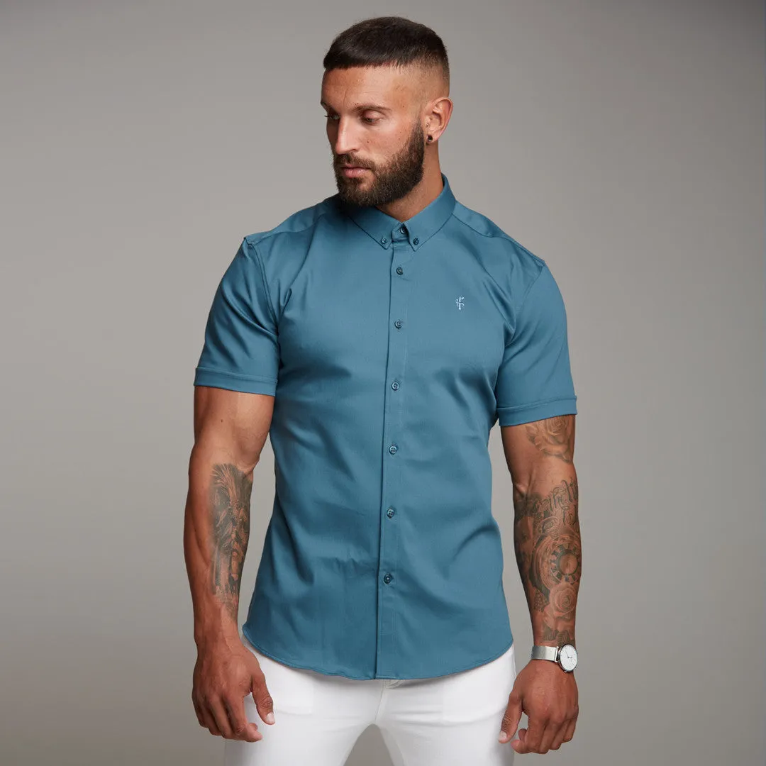 Father Sons Super Slim Stretch Teal Denim Short Sleeve - FS328