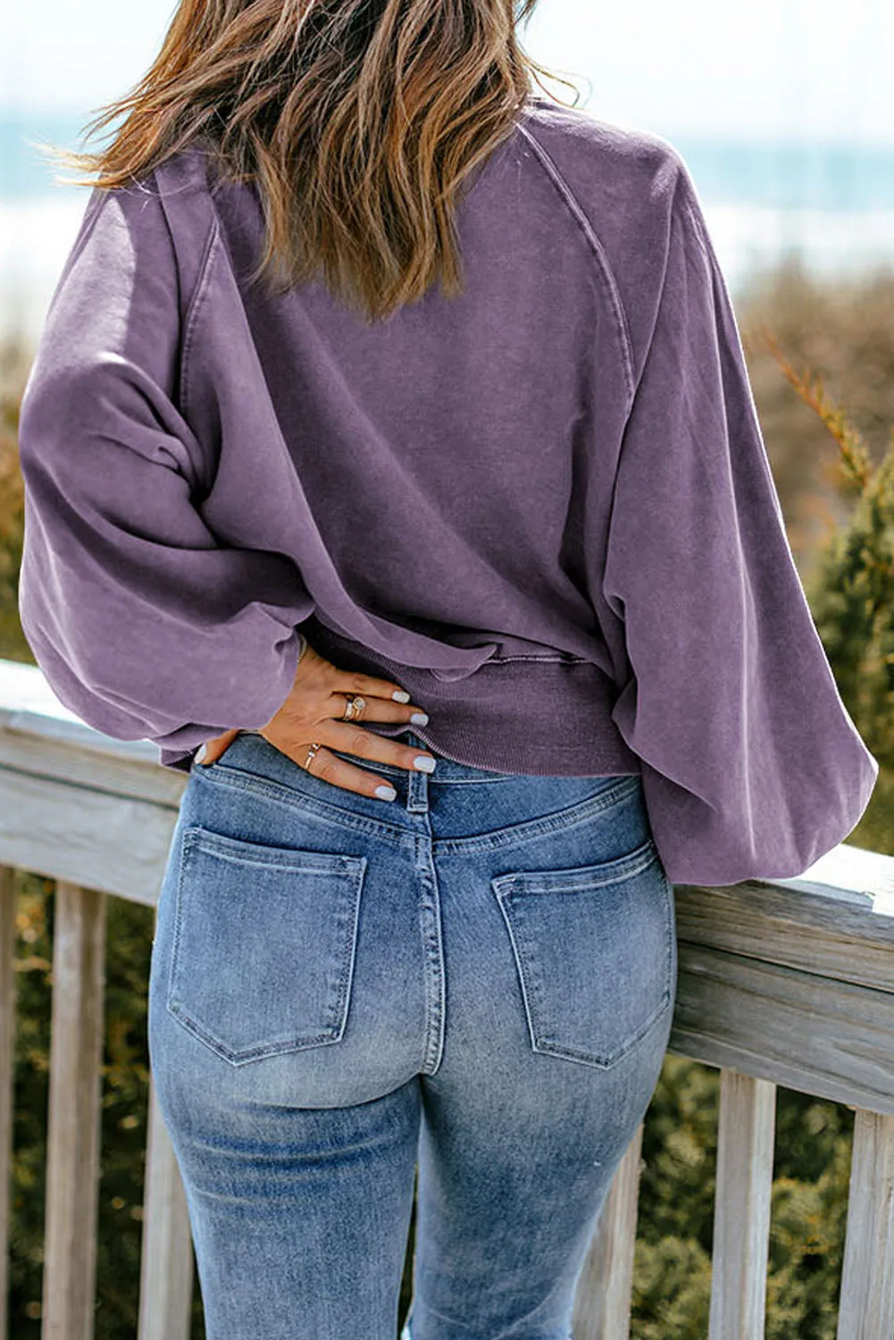 Felix Quarter-Snap Collared Lantern Sleeve Sweatshirt