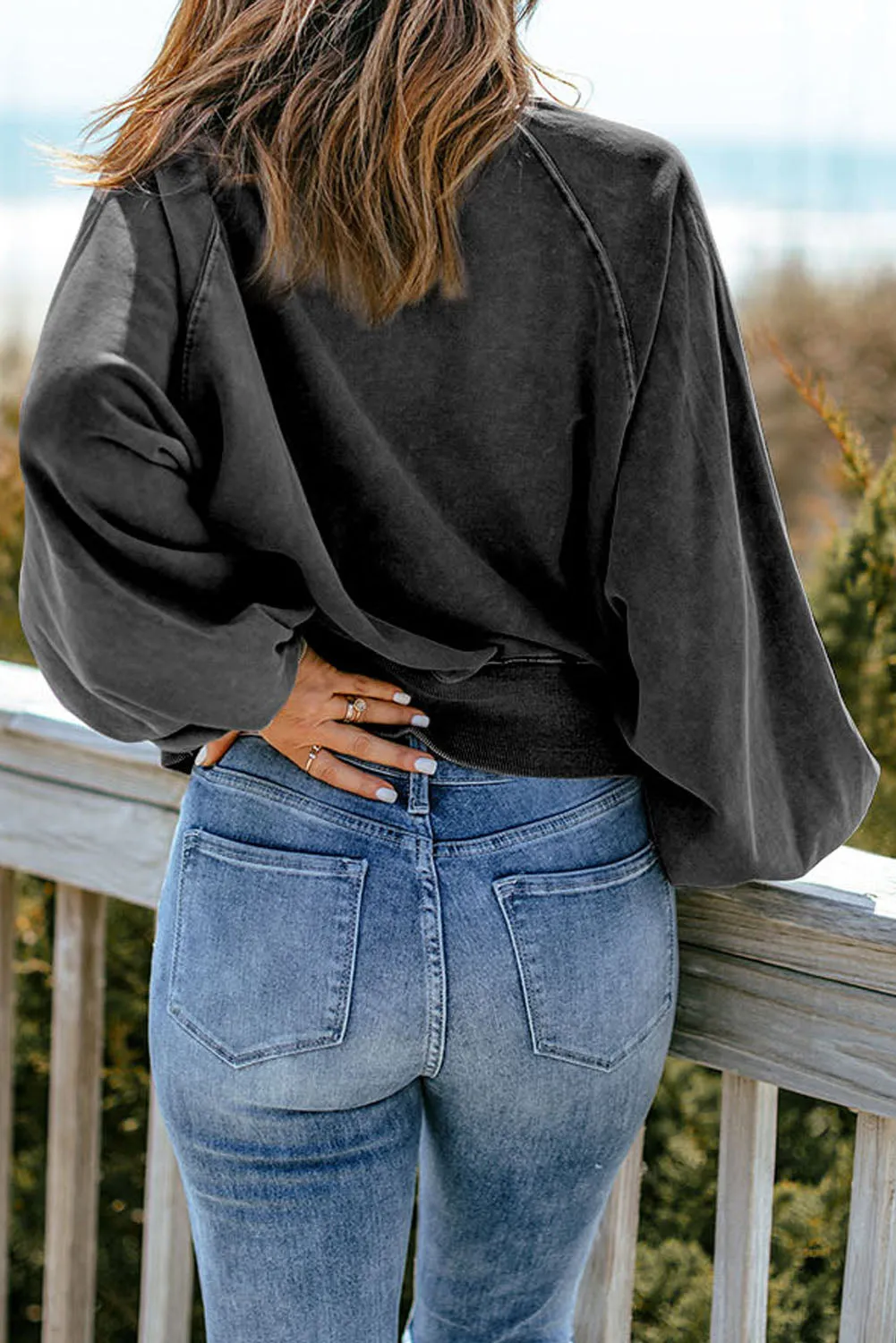 Felix Quarter-Snap Collared Lantern Sleeve Sweatshirt