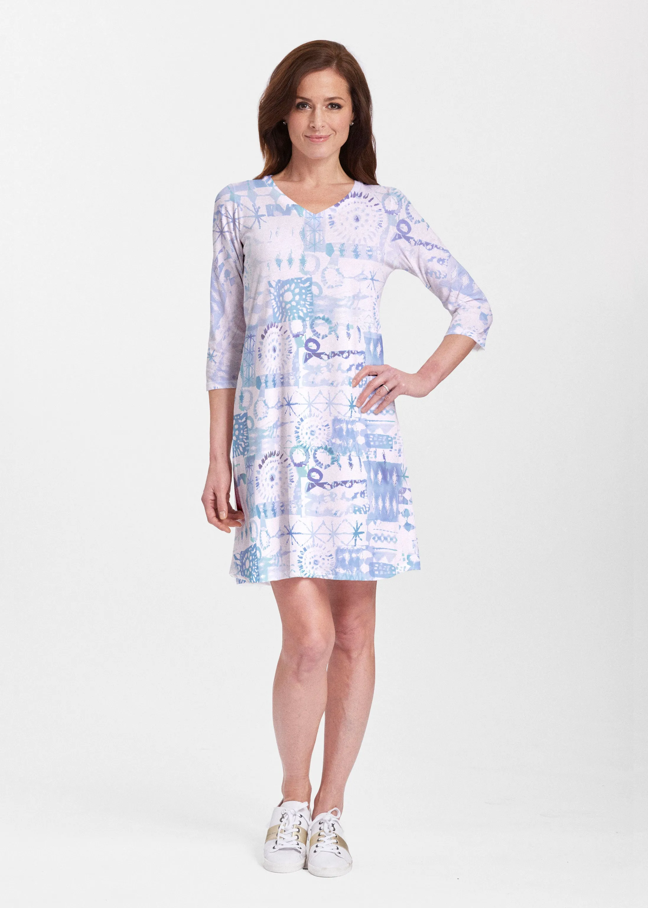Ferris Wheel Blue (16186) ~ Classic V-neck Swing Dress