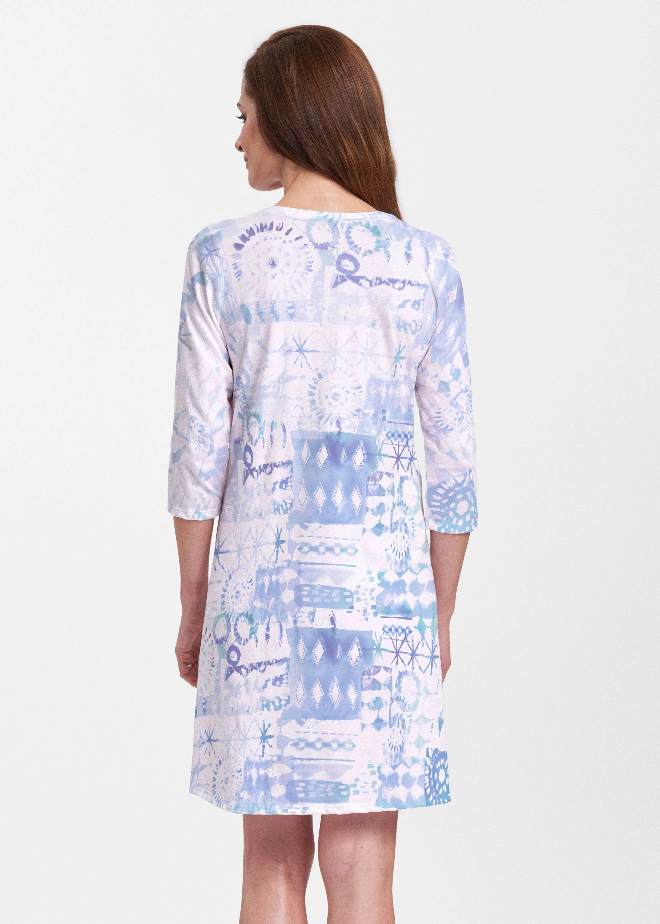 Ferris Wheel Blue (16186) ~ Classic V-neck Swing Dress