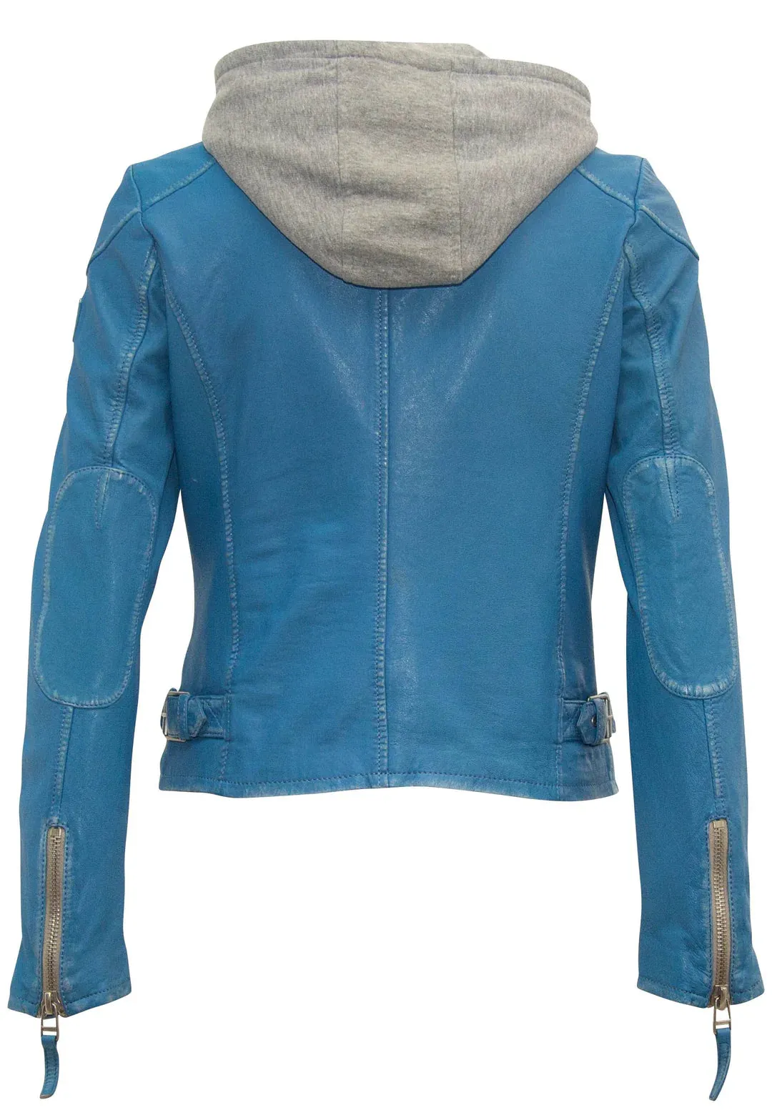 Finja Hooded Leather Jacket - Blue Lagoon