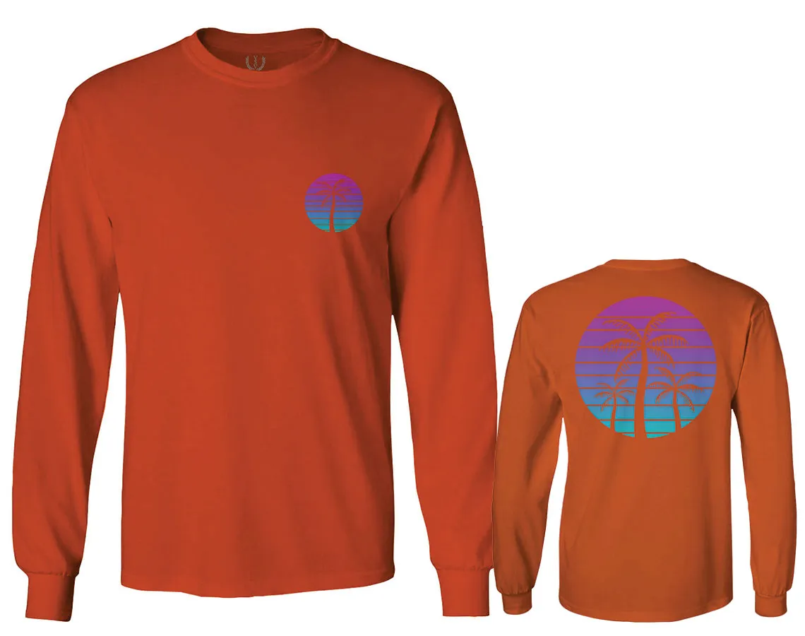 Front and Back Vaporwave Palm Trees Aesthetics Art Beach surf Sunset mens Long sleeve t shirt